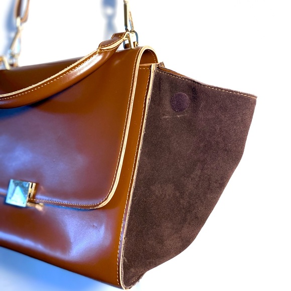 Suede/ Leather Trapeze Satchel Shoulder-bag - Picture 8 of 11